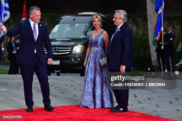 Rufus Gifford , US Chief of Protocol, greets Argentina's President Alberto Fernandez and First Lady of Argentina Fabiola Yanez as the arrive for a...