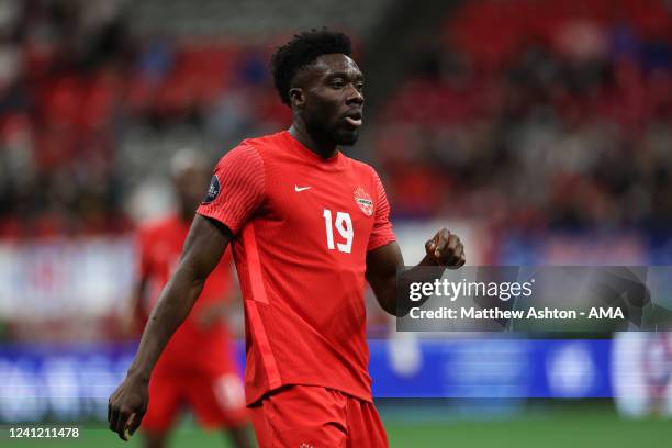 Alphonso Davies of Canada during the Canada v Curacao CONCACAF Nations League Group C match at BC Place on June 9, 2022 in Vancouver, Canada.