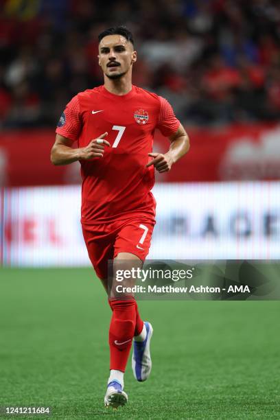 Stephen Eustaquio of Canada during the Canada v Curacao CONCACAF Nations League Group C match at BC Place on June 9, 2022 in Vancouver, Canada.