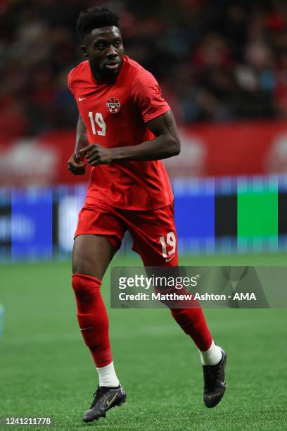 Alphonso Davies of Canada during the Canada v Curacao CONCACAF Nations League Group C match at BC Place on June 9, 2022 in Vancouver, Canada.