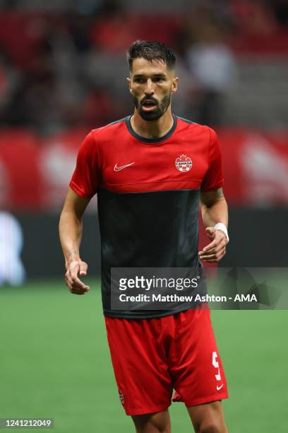 Steven Vitoria of Canada during the Canada v Curacao CONCACAF Nations League Group C match at BC Place on June 9, 2022 in Vancouver, Canada.