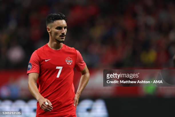 Stephen Eustaquio of Canada during the Canada v Curacao CONCACAF Nations League Group C match at BC Place on June 9, 2022 in Vancouver, Canada.