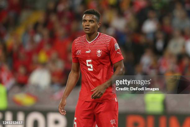 Manuel Akanji of Switzerland Looks on during the UEFA Nations League League A Group 2 match between Switzerland and Spain at Stade de Geneve on June...