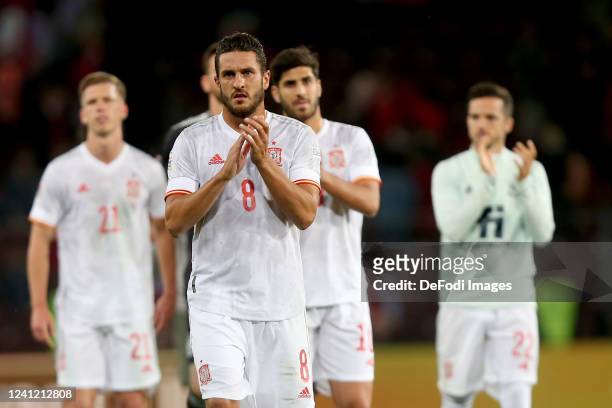 Koke of Spain gestures after the UEFA Nations League League A Group 2 match between Switzerland and Spain at Stade de Geneve on June 9, 2022 in...
