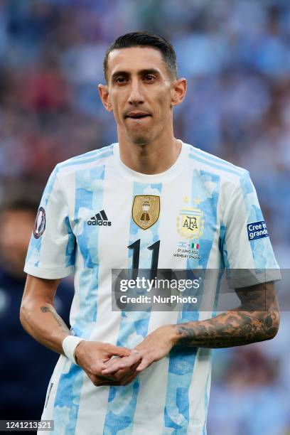 Angel Di Maria of Argentina during the Finalissima 2022 match between Argentina and Italy at Wembley Stadium on June 1, 2022 in London, England.