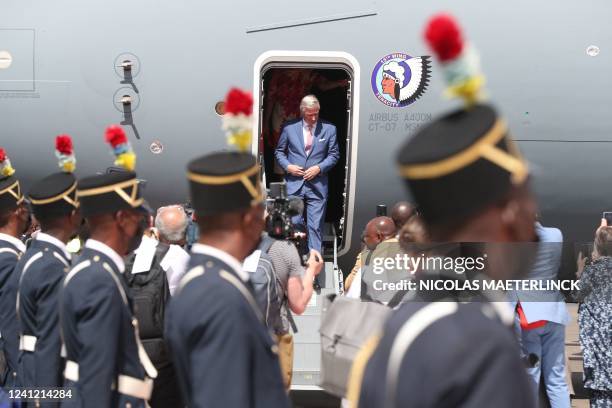 King Philippe - Filip of Belgium pictured during a welcoming ceremony after the arrival at Lubumbashi airport, during an official visit of the...