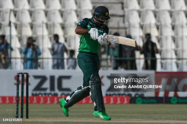 Pakistan's Fakhar Zaman plays a shot during the second one-day international cricket match between Pakistan and West Indies at the Multan...