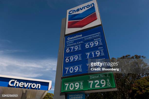 Fuel prices at a Chevron station in San Francisco, California, US, on Thursday, June 9, 2022. Stratospheric Fuel prices have broken records for at...