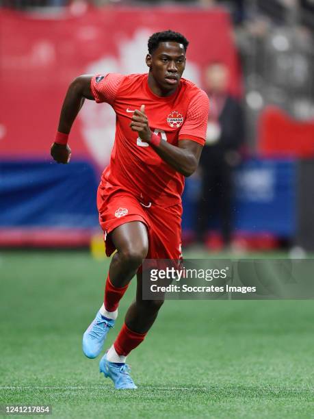 Jonathan David of Canada during the International Friendly match between Canada v Curacao at the BC Place Stadium on June 9, 2022 in Vancouver Canada