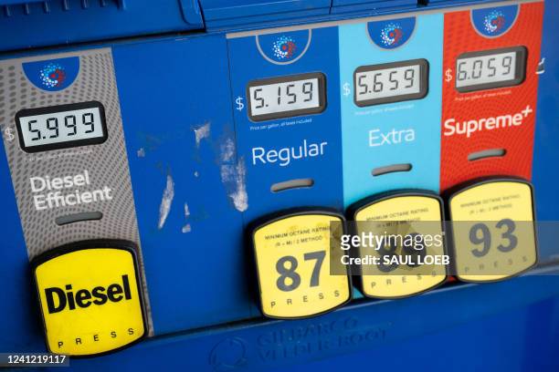 Gas pump displays the price of fuel at a gas station in McLean, Virginia, June 10, 2022. Wall Street stocks fell sharply early on June 10 following...