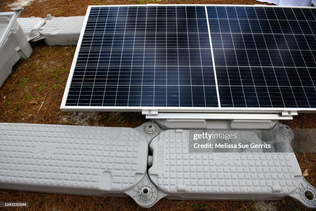 Mock Solar Panel Rig A mock-up of a section of solar paneling used in a new floating solar ...