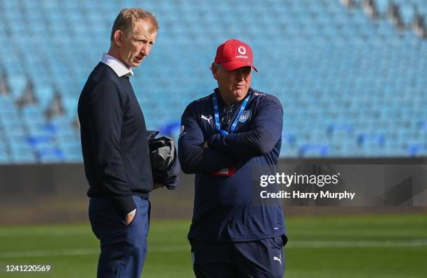 Dublin , Ireland - 10 June 2022; Leinster head coach Leo Cullen and Vodacom Bulls head coach Jake White before the United Rugby Championship...