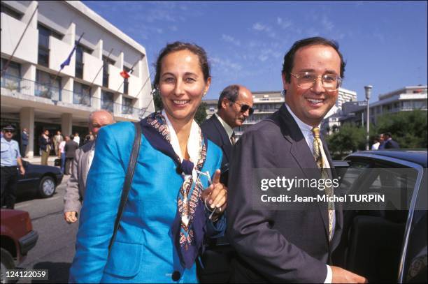 Meeting of "Democratie 2000" in Lorient, France on September 08, 1991 - Segolene Royal and Francois Hollande.