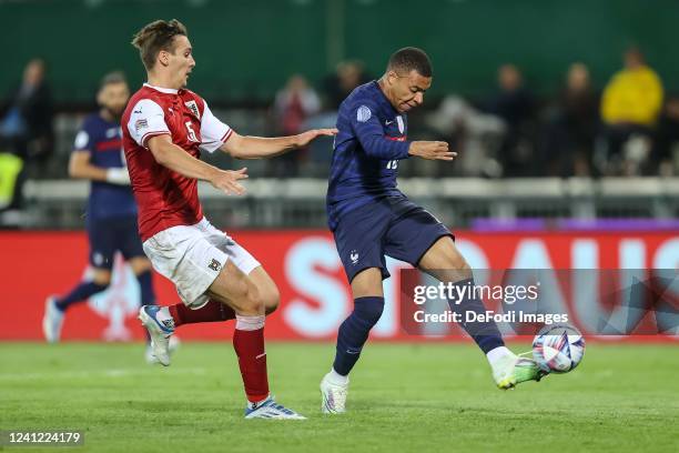 Kylian Mbappe of France scores his team's first goal during the UEFA Nations League League A Group 1 match between Austria and France at Ernst Happel...