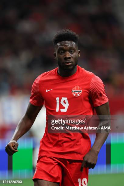 Alphonso Davies of Canada during the Canada v Curacao CONCACAF Nations League Group C match at BC Place on June 9, 2022 in Vancouver, Canada.