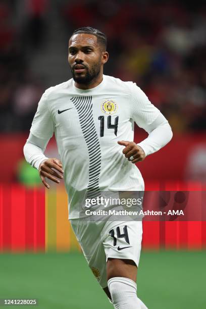 Kenji Gorre of Curacao during the Canada v Curacao in the CONCACAF Nations League Group C match at BC Place on June 9, 2022 in Vancouver, Canada.