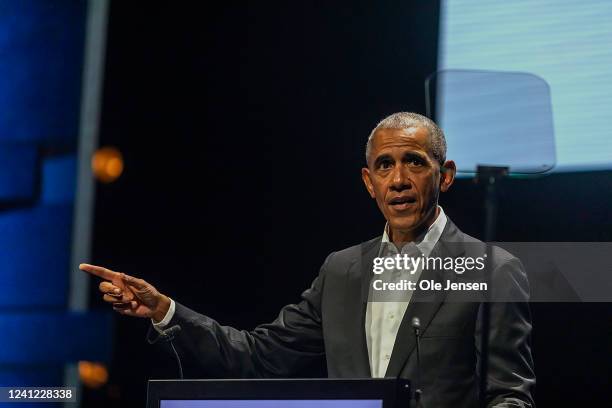 Barack Obama, former President of the United States, speaks at the Copenhagen Democracy Summit on June 10, 2022 in Copenhagen, Denmark. The fifth...