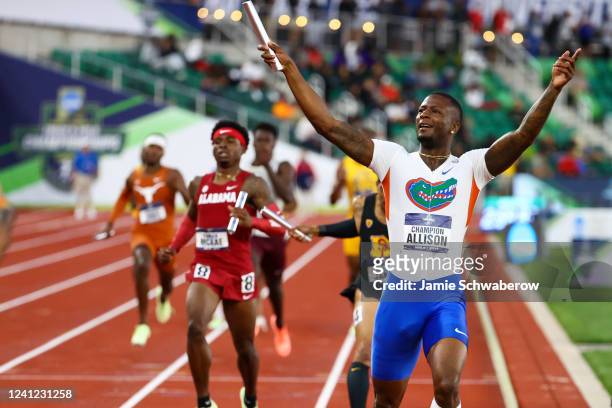 Champion Allison of Florida Gators celebrates after winning the mens 4x400 meter relay during the Division I Men's and Women's Outdoor Track & Field...