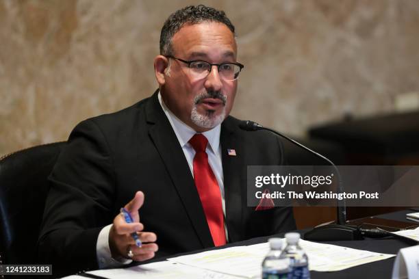 Education Secretary Miguel Cardona testifies at the Senate Appropriations Subcommittee on Labor, Health and Human Services, and Education, and...