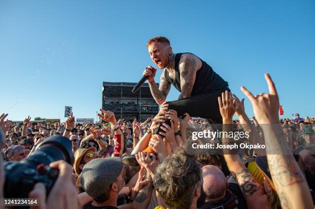 Frank Carter of Frank Carter & the Rattlesnakes performs on Day 1 of Download festival at Donnington Park on June 10, 2022 in Donnington, England.