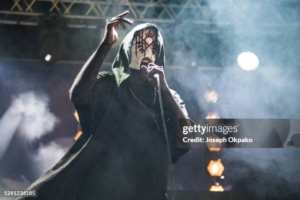 Sleep Token performs on Day 1 of Download festival at Donnington Park on June 10, 2022 in Donnington, England.