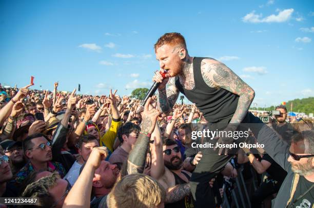 Frank Carter of Frank Carter & the Rattlesnakes performs on Day 1 of Download festival at Donnington Park on June 10, 2022 in Donnington, England.