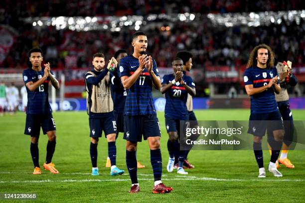 Payers of France national team saluting their supporters at the end of Austria vs France, UEFA Nations League, group A1, Ernst-Happel-Stadium in...