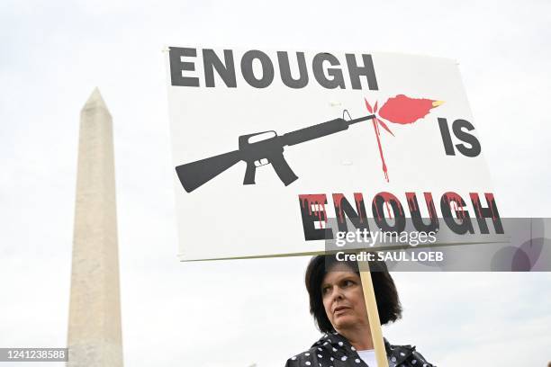 Gun control advocates participate in the "March for Our Lives" as they protest against gun violence during a rally near the Washington Monument on...