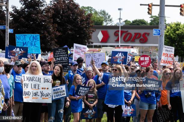 Group estimated in the hundreds takes part in a March For Our Lives event on June 11, 2022 in Buffalo, New York. Eighteen-year-old Payton Gendron...