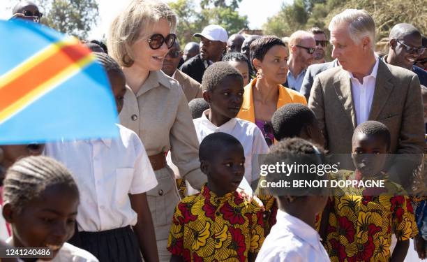 Queen Mathilde of Belgium, Minister for Development Cooperation Meryame Kitir and King Philippe - Filip of Belgium pictured during a visit to Katanga...