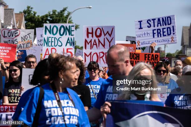 Group estimated in the hundreds takes part in a March For Our Lives event on June 11, 2022 in Buffalo, New York. Eighteen-year-old Payton Gendron...