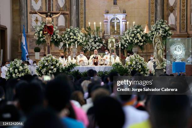 Cardinal Oscar Andres Rodriguez Maradiaga celebrates mass at Suayapa Cathedral on June 11, 2022 in Tegucigalpa, Honduras. Rodriguez is Cardinal of...