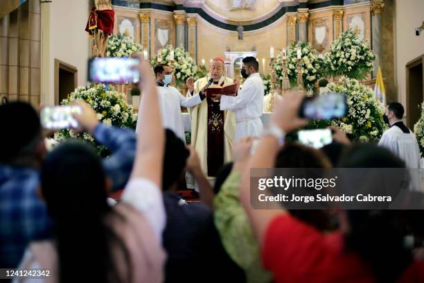 Cardinal Oscar Andres Rodriguez Maradiaga celebrates mass at Suayapa Cathedral on June 11, 2022 in Tegucigalpa, Honduras. Rodriguez is Cardinal of...