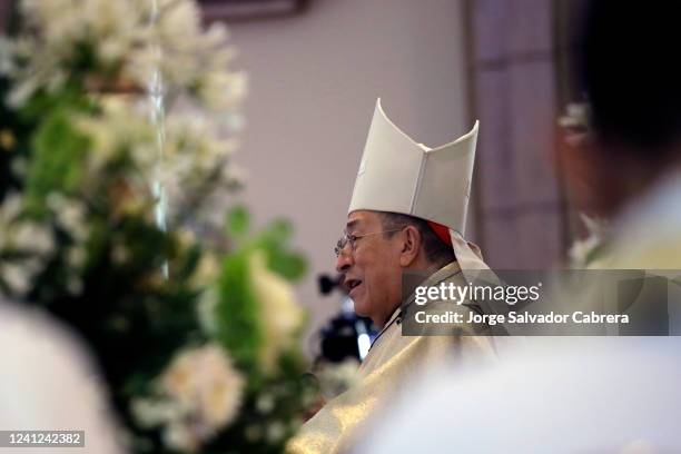 Cardinal Oscar Andres Rodriguez Maradiaga celebrates mass at Suayapa Cathedral on June 11, 2022 in Tegucigalpa, Honduras. Rodriguez is Cardinal of...