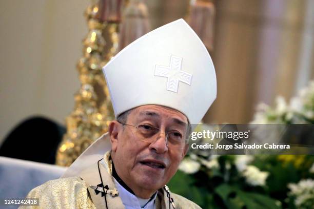 Cardinal Oscar Andres Rodriguez Maradiaga speaks as he celebrates mass at Suayapa Cathedral on June 11, 2022 in Tegucigalpa, Honduras. Rodriguez is...