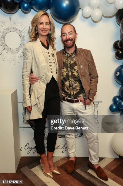 Lady Victoria Hervey and Scott Henshall attend the Scott Henshall presentation during London Fashion Week June 2022 at Raffles on June 11, 2022 in...