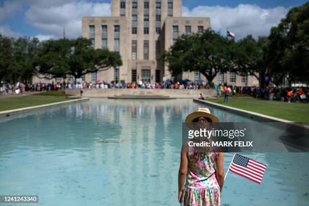 Demonstrators join the "March for Our Lives" rally at City Hall in Houston, Texas, on June 11, 2022. - Protesters are demonstrating across the US for...