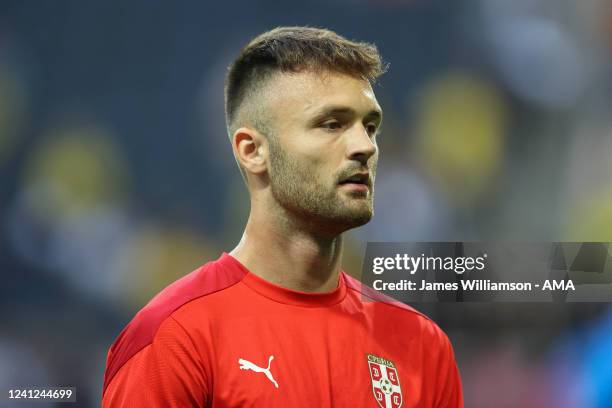 Predrag Rajkovic of Serbia during the UEFA Nations League League B Group 4 match between Sweden and Serbia at Friends Arena on June 9, 2022 in Solna,...