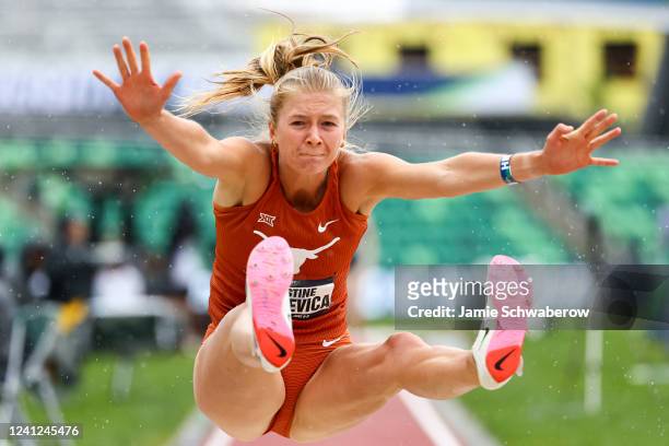 Kristina Blazevica of the Texas Longhorns competes in the long jump of the womens heptathlon during the Division I Men's and Women's Outdoor Track &...