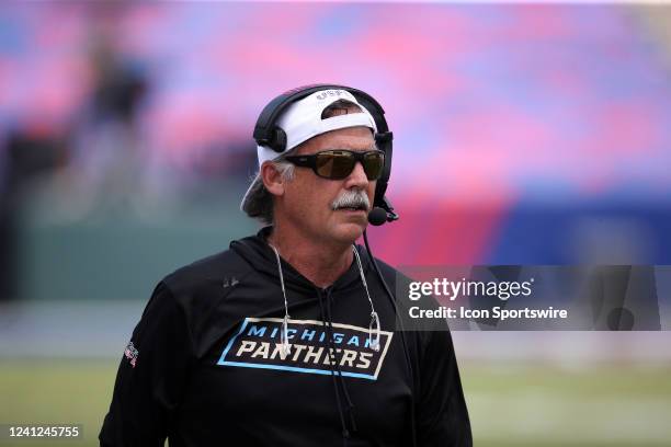 Michigan Panthers head coach Jeff Fisher during the USFL game between the New Jersey Generals and the Michigan Panthers on June 11, 2022 at...