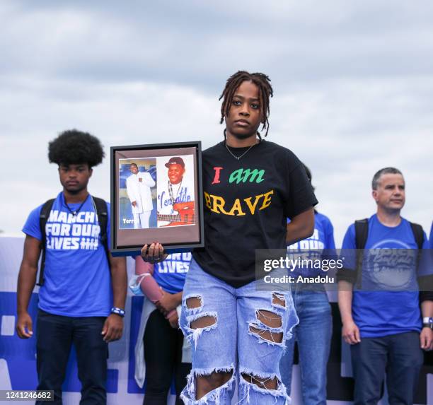 Demonstrators are gathered at the National Mall during the 'March For Our Lives' to protest gun violence in Washington, D.C., United States, on June...