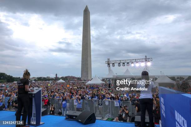 Demonstrators are gathered at the National Mall during the 'March For Our Lives' to protest gun violence in Washington, D.C., United States, on June...