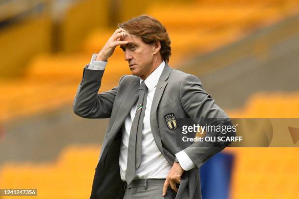 Italy's head coach Roberto Mancini reacts during the UEFA Nations League, league A group 3 football match between England and Italy at Molineux...