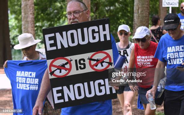 Gun safety advocates participate in the 'March For Our Lives' rally in downtown Orlando, Florida, United States on June 11, 2022 . Similar marches...