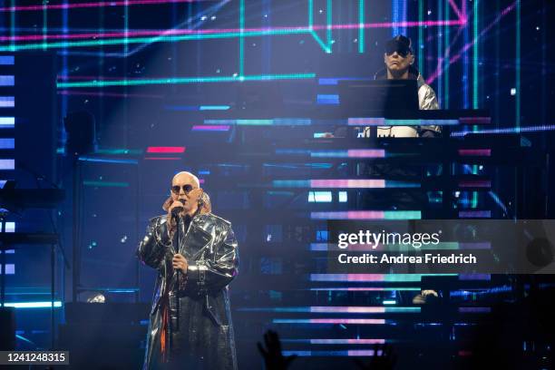 Neil Tennant and Chris Lowe of Pet Shop Boys perform live on stage during a concert at the Mercedes-Benz Arena on June 11, 2022 in Berlin, Germany.