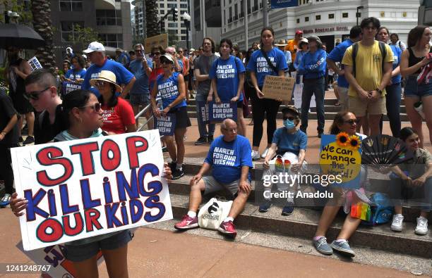 Gun safety advocates participate in the 'March For Our Lives' rally in downtown Orlando, Florida, United States on June 11, 2022 . Similar marches...