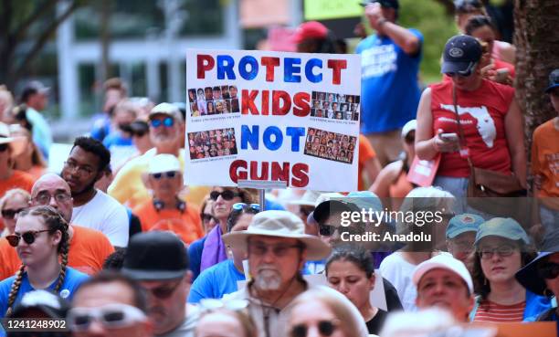 Gun safety advocates participate in the 'March For Our Lives' rally in downtown Orlando, Florida, United States on June 11, 2022 . Similar marches...