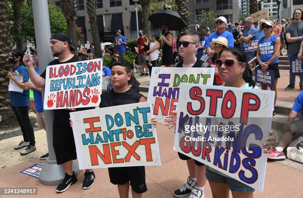 Gun safety advocates participate in the 'March For Our Lives' rally in downtown Orlando, Florida, United States on June 11, 2022 . Similar marches...