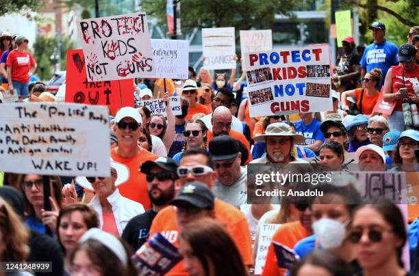 Gun safety advocates participate in the 'March For Our Lives' rally in downtown Orlando, Florida, United States on June 11, 2022 . Similar marches...