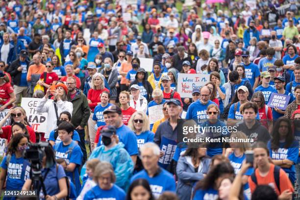 Anti-gun violence demonstrators gather on the National Mall near the Washington Monument for a March for Our Lives Rally on Saturday, June 11, 2022...